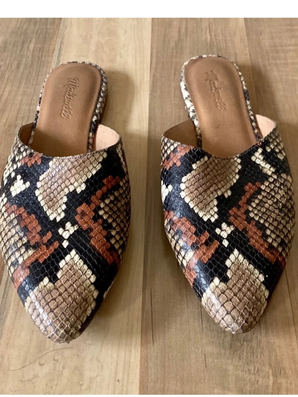 Madewell Snakeskin Embossed Leather Remi Mule Slip On Flat Women's Size 8.5